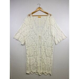 Women's White Lace Kimono Duster Cardigan‎ Open Front t Boho Beach Cover Up